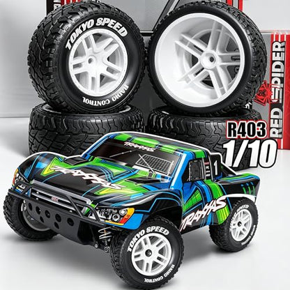 1/10 RC Short Course Truck Tires and Wheels with 12mm 14mm 17mm Hex 110mm 1/8 Rubber Tyres for 1/10 RC Truck ARRMA ARA3521T3 Traxxas 68154-4-GRN - Slash BL-2S (White) - color: White