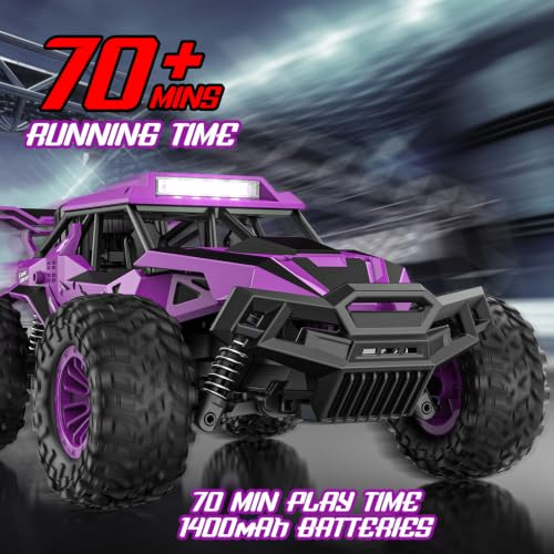 BLUEJAY Remote Control Car, 2.4GHz High Speed 33KM/H RC Cars Toys | 1:12 Monster RC Truck Off Road with LED Headlight and Rechargeable Battery Gifts for Adults Boys 8-12 - color: Purple