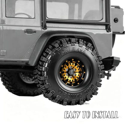 RC Aluminum (4PCS) 1.0 Wheel Rim Soft Rubber Tires&1.0 Beadlock Wheel Rim&Wheels Tires for 1/18 1/24 Trx4m SCX24 RC Crawler Car,Gold - color: Gold- (Rc Wheels Tires)