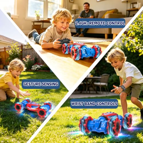 Remote Control Car - RC Drift Car Gesture Sensing Toy Boy Age 6-8-12 Gifts | Gesture Sensing RC Stunt Car for Kids Toys 6 7 8 9 10 11 12 Year Old Boy Birthday Christmas Presents with Lights Music - color: Red