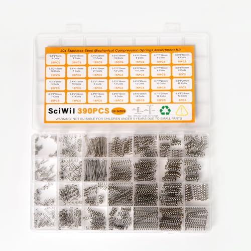 390Pcs Small Compression Springs Kit, 28 Sizes Assorted | Coil Spring Assortment for Pen Repair, DIY Crafts, and 3D Printing. Durable 304 Stainless Steel Construction