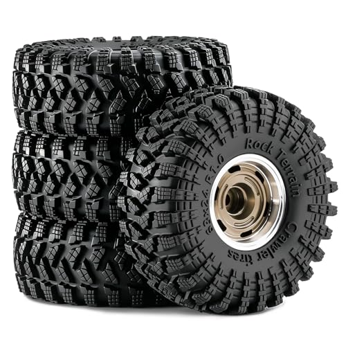 1.0" Beadlock Aluminum Wheels and 64mm Soft Rubber Tires | for SCX24, TRX4M, Ascent 18, FCX24, 1/18 1/24 RC Crawler, 7mm Hex, 0mm Offset, with Foam Inserts, (Bronze 356) - color: Bronze 356
