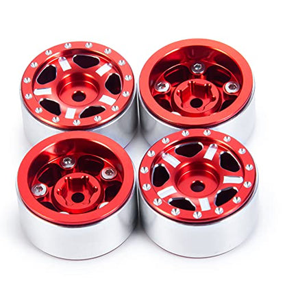 RC-Hub 4Pcs Aluminum Alloy 1.0" Micro Beadlock Wheels for 1/24 Axial SCX24 90081 RC Crawler Car (Red) - color: Red