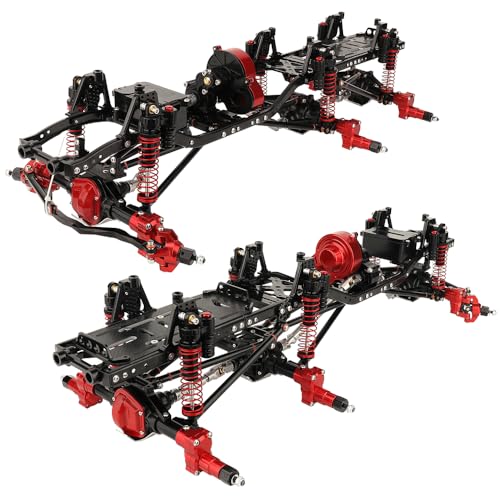 450mm Wheelbase 6x6 Chassis Frame Set with Transmission Front Middle Rear Complete Axle for 1/10 RC Crawler Car Axial SCX10 Metal DIY Upgrade (red -Black-Portal Frame)