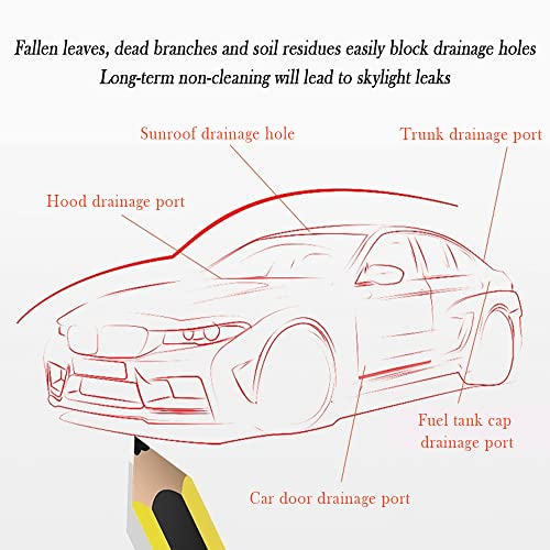 OFBAND 60" Extended Sunroof Drain Cleaning Tool - Stainless Steel 90°Flexible Drain Brush with Soft Nylon Wool for Drainage Pipes Cleaning - Car Detailing Kit Interior Cleaner