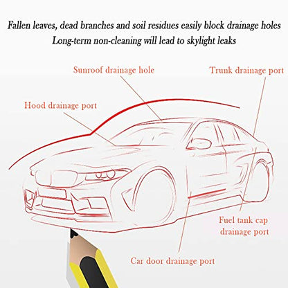 OFBAND 60" Extended Sunroof Drain Cleaning Tool - Stainless Steel 90°Flexible Drain Brush with Soft Nylon Wool for Drainage Pipes Cleaning - Car Detailing Kit Interior Cleaner
