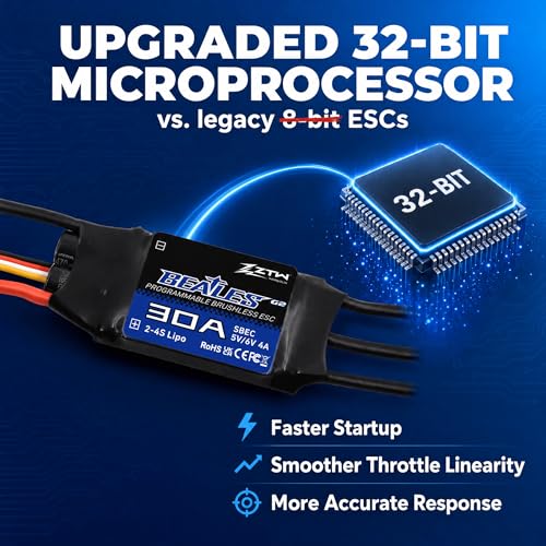 ZTW Beatles G2 30A ESC 2-4S Built-in Switching BEC 5V/6V 4A Brushless Speed Control for RC Airplane Aircraft Fixed-Wing - size: 30A