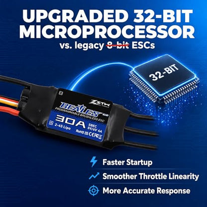 ZTW Beatles G2 30A ESC 2-4S Built-in Switching BEC 5V/6V 4A Brushless Speed Control for RC Airplane Aircraft Fixed-Wing - size: 30A