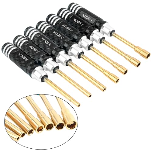 7 Pieces Hex Screwdriver Set 2.0/2.5/3.0/3.5/4.0/4.5/5.0mm RC Socket Wrench Kit Nut Drive for Traxxas Redcat Axial SCX24 Quadcopter Helicopter FPV Drone Car - RC Nut Removal Tools (Black)