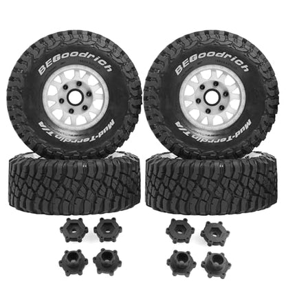 1/7 1/8 1/10 RC Short Course Truck Tires OD 4.96"And Wheels 12mm 14mm 17mm Hex For 1:10 1:8 1:7 Scale Off Road Truck Car ARRMA Mojave 4S 6S TRAXXAS Slash 2WD FS FSR Axial Losi Rc4wd (White) - color: White