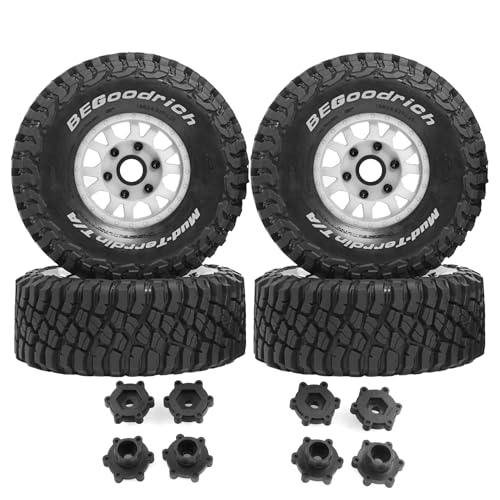 1/7 1/8 1/10 RC Short Course Truck Tires OD 4.96"And Wheels 12mm 14mm 17mm Hex For 1:10 1:8 1:7 Scale Off Road Truck Car ARRMA Mojave 4S 6S TRAXXAS Slash 2WD FS FSR Axial Losi Rc4wd (White) - color: White