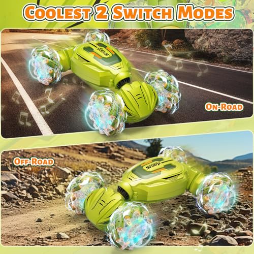 Gesture Sensing RC Stunt Car, Remote Control Car Christmas Birthday Gifts for Kids Age 6-12, 2.4Ghz Hand Controlled Twist Cars, 360° Rotating Off Road Car Toy for Boys Girls Age 6 7 8 9 10 11+(Green) - color: Green