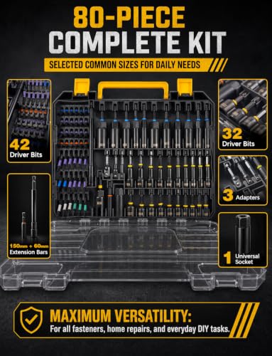 80-Piece Magnetic Impact Nut Driver Set, Metric & SAE Adapters | CR-V Metric & SAE Sockets, S2 Power Bits, Universal Socket, Wing Nut Driver, Bit Holder, Bit Holder Nut Drivers Bit Set