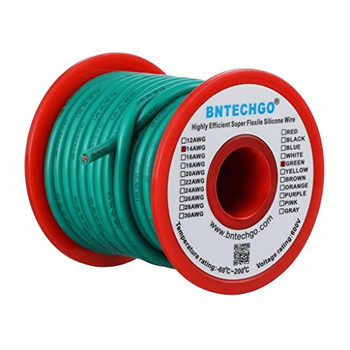 BNTECHGO 14 Gauge Silicone Wire Green 40ft Stranded Tinned Copper Wire | Flexible 14 AWG Stranded Wire Silicone Rubber Insulation For RC Models, Drone, Robot, Battery, EV Charger, 3D Printer, DIY - color: Green, size: silicone wire 40ft