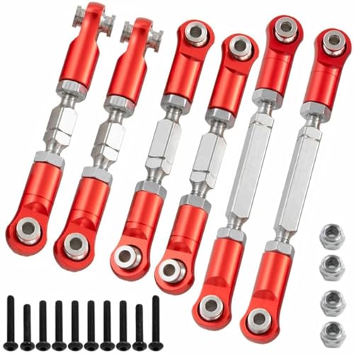 6PCS Aluminum Adjustable RC Tie Rods Linkage Turnbuckles Toe Links Set Upgrade Parts for 1/8 Mojave 4S 4X4 BLX RC Car (Red) - color: Red