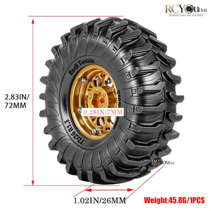 RC 1.3 Beadlock Wheel Tires&Aluminum Wheel Rim for 1/24 SCX24 FCX24,1/18 TRX4M RC Crawler Car,1.3 Beadlock Wheels and Tires/Wheels Tire,Golden (4PCS) - color: Golden- (Wheel Tires)