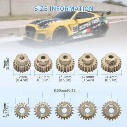 M0.6 Pinion Gear Set 3.175mm 18T 19T 20T 21T 22T Aluminum Alloy Metal Pinion Motor Gear for 1/10 RC Car Motor (5PCS) - size: 18T 19T 20T 21T 22T