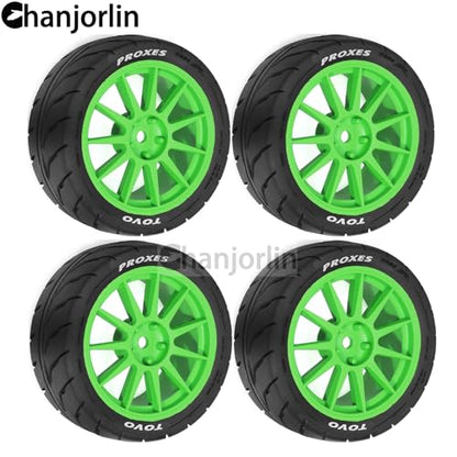 1/10 RC On Road Racing Tires and Wheels 12mm Hex OD 2.72'' RC Rally Street Tyres for 1:10 Scale Touring Drift Car Tamiya TT01 TT02 XV01 TA06 A959 PTG2 HPI KYOSHO HSP Traxxas 4PCS (Green) - color: Green