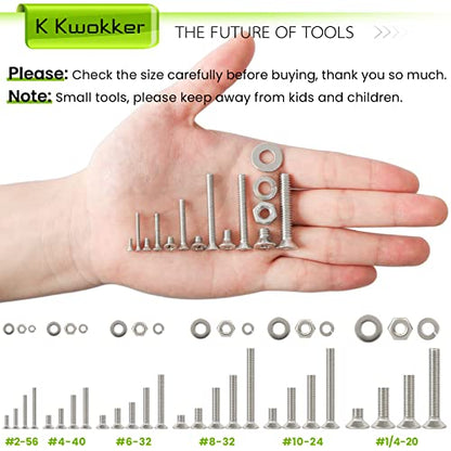 #2-56#4-40#6-32#8-32#10-24#1/4-20 Screws Assortment Phillips Flat Head 569Pcs 26 Size Screws, Nuts and Bolts, w/Lock Washers, K Kwokker 304 Stainless Steel Bolt Assortment Machine Screws - size: C. #2-56#4-40#6-32#8-32#10-24#1/4-20