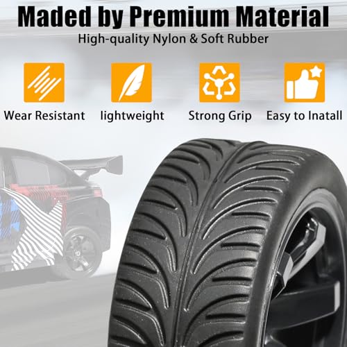 OD 2.55" On Road Rubber Tires Plastic Wheel Rims 12mm Hex for 1/10 RC Car | Compatible with MJX HSP Tamiya HPI Kyosho Traxxas Sakura Redcat WLtoys 1/10 RC On-Road Racing Touring Car (4pcs, Black) - style: E-Black