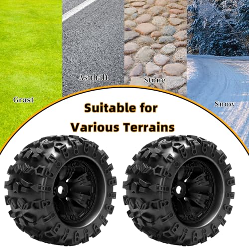 1/8 RC Monster Truck Tires, daitoku 17mm Hex RC Wheels and Tires for Traxxas Maxx Tmaxx E-Revo Revo 3.3 Arrma Kraton Notorious 6s Redcat Kaiju Shredder JLB Cheetah Monster