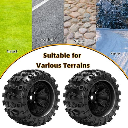 1/8 RC Monster Truck Tires, daitoku 17mm Hex RC Wheels and Tires for Traxxas Maxx Tmaxx E-Revo Revo 3.3 Arrma Kraton Notorious 6s Redcat Kaiju Shredder JLB Cheetah Monster
