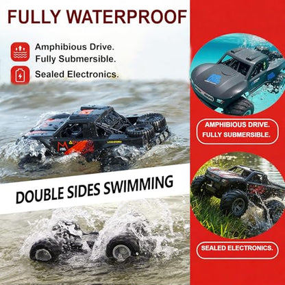 KB KAIBO 1:16 Amphibious Remote Control Car, Fully Submersible Remote Control Monster Truck for Kids, All Terrain 4WD RC Toy with 2 Batteries (60+ Min), 7.4V High Power, Durable Truck for Boys-Blue - color: Blue
