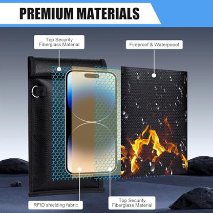 2 PCS Phone Faraday Bags, Key Fob Signal Shielding Pouch, Water & Fireproof RFID Blocking Bag for Phones, Car Keys, GPS Protection (Black)