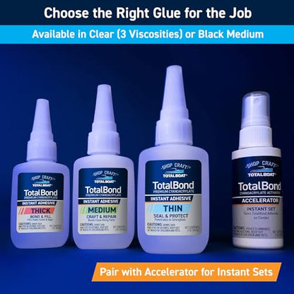 TotalBoat TotalBond Black Rubber Super Glue Adhesive, Medium CA Glue - 2 oz | Rubberized Liquid Cyanoacrylate Adhesive for Wood, Plastic, Glass & More; RC Builds, Woodworking & Flexible Repairs