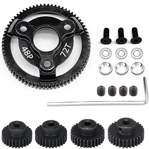 48P 72T Spur Gear Hardened Steel Transmission Gears with 27T 28T 29T 30T Pinions Gear 1/8 inch 3.175mm Hole Upgrade Parts for Traxxas RC 1/10 2WD Slash Stampede Rustler 2WD Bandit VXL XL-5 F-150 SVT - size: 72T-27T 28T 29T 30T