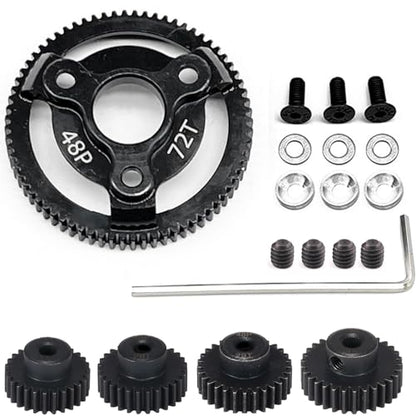 48P 72T Spur Gear Hardened Steel Transmission Gears with 27T 28T 29T 30T Pinions Gear 1/8 inch 3.175mm Hole Upgrade Parts for Traxxas RC 1/10 2WD Slash Stampede Rustler 2WD Bandit VXL XL-5 F-150 SVT - size: 72T-27T 28T 29T 30T