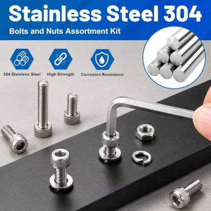 706PCS M4 Hex Socket Head Cap Screw Assortment Kit 304 Stainless Steel | Metric Machine Bolts and Nuts, Flat & Spring Washers, M4x6/8/10/12/16/20/25/30 mm for 3D Printer, RC Car, Drones, DIY Repair - size: SS M4 706PCS