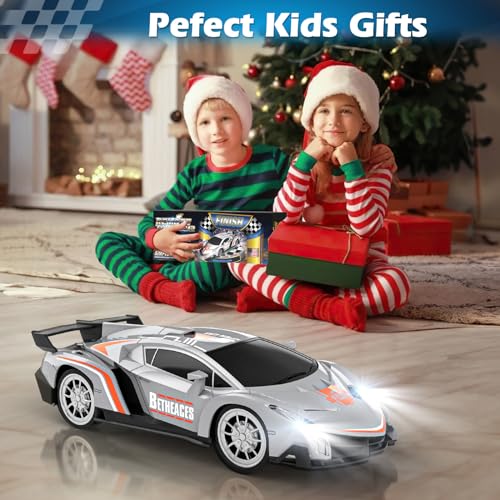 Growsland Remote Control Car RC Cars Xmas Gifts Toys for Kids 1/18 Electric Sport Racing Hobby Rc Crawler Toy Car Model Vehicle for Boys Girls Included Rechargable Batteries - color: Silver