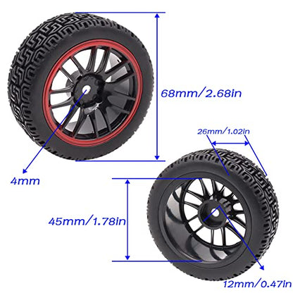 4PCS Treehobby OD 2.68" (68mm x 26mm) Rubber RC Wheel 12mm Hex Hub Wheels and Tires Set Compatible with 1/10 HSP HPI Redcat Himoto Kyosho Sakura RC On-Road Racing Car Touring Car Upgrade Parts