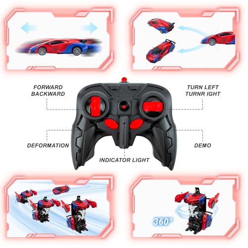 Spider Remote Control Car Toy for Boys, 2.4Ghz RC Transform Robot, 1:18 Scale One-Button Deformation 360°Rotation Car with Underbody Lights, Gifts for Boys Ages 3 4 5 6 7 8 9 10 11 12 - style: Spiderman