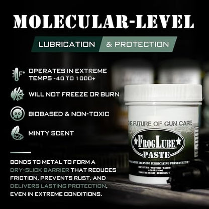 FrogLube Paste Gun Lubricant - Non Toxic Gun Grease - Lubricates & Protects | Minty Scent Gun Lube, Bonds to Metal & Prevents Carbon, Fouling, Lead, & Copper Build Up - Stays Cleaner Longer - size: 4oz