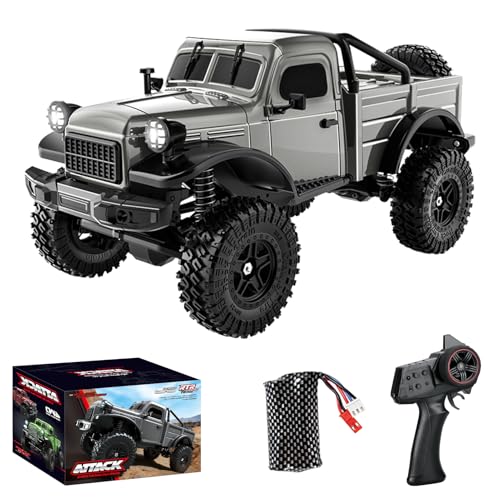 1:18 Scale All Terrain Remote Control Car, 2.4 GHz 4WD RC Rock Crawler with LED Lights, 12KPH Off-Road Pickup Truck Vehicle Toys RTR Gift for Adults - color: Gray, size: 1 Battery