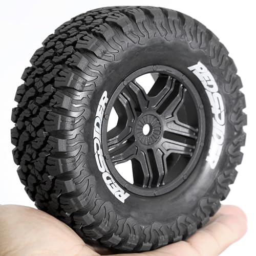 1/10 RC Short Course Truck Plastic Wheels 12mm Hex and Tires OD 4.41" 5-Spok Off Road Tyres for 1:10 Scale Truck Car TRAXXAS Slash 4X4 2WD ARRMA SENTON 3S Losi Redcat Rc4wd 4PCS (Black) - color: Black