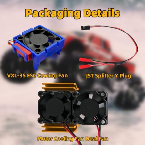 VXL-3s ESC Cooling Fan and Motor Cooling Fan Dual Fan Set Fit for Upgrades 1/10 Traxxas Slash 4×4 VXL Rustler 4X4 Stampede 4X4 Hoss 4×4 Velineon VXL-3s Heat Sink,Golden - color: Golden