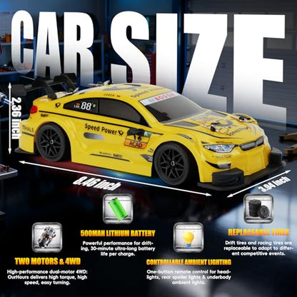 RC Drift Car, 1:24 Scale Remote Control Drift Cars | 2.4GHz 4WD Drifting Cars, 30km/h High-Speed RC Race Car Vehicle, Racing Sport Toy Ideal Birthday Gift for Boys Girls Kids - color: Yellow