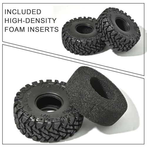 1.0 RC Crawler Tires 64x24mm, 4PCS Soft Sticky Rubber Tires with Foam Inserts for 1/24 1/18 Mini Crawlers, Fits Axial SCX24, Traxxas TRX-4M, FMS FCX24 FCX18, Rock Mud Trail Tire Set