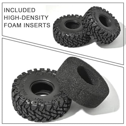 1.0 RC Crawler Tires 64x24mm, 4PCS Soft Sticky Rubber Tires with Foam Inserts for 1/24 1/18 Mini Crawlers, Fits Axial SCX24, Traxxas TRX-4M, FMS FCX24 FCX18, Rock Mud Trail Tire Set