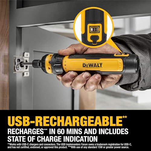 DEWALT Cordless Screwdriver, 4V USB Rechargeable Electric Screwdriver with 12 pcs Screwdriver Bit Set, LED Light, FLEXDRIVE Control, Compact, Ergonomic (DWHT66719)
