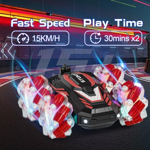 LOOZIX Gesture Sensing RC Stunt Car, Remote Control Car for Boys and Girls | 4WD Remote Control Car, with Lights Music, Bitthday Gifts,Toys For Boys and Girls 6 7 8 9 10 11 12 Years Old - color: Red
