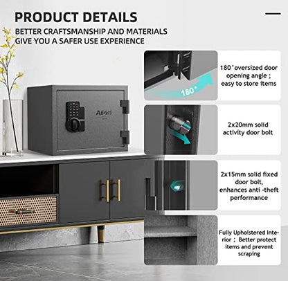 AEGIS 1.2 Cuft Fireproof Safe Box for Home with Digital Keypad, Gray | Small Fire Steel Security Home Safe,upholstered interior, backup keys and USB-C power for passports, cash and jewelry - size: 1.2 Cubic Feet, style: Fireproof Safe