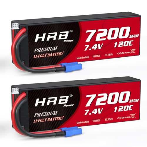 HRB 2PCS 2S 7200mAh Lipo Battery EC5 120C 7.4V Compatible with RC Car