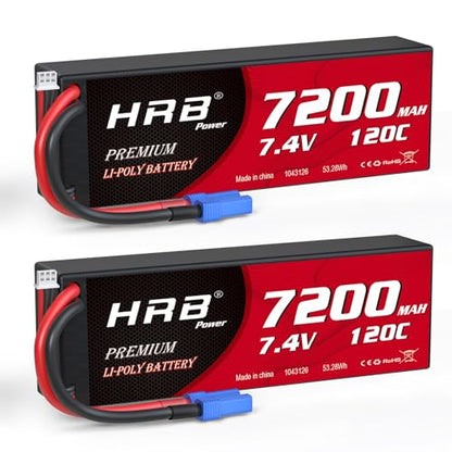 HRB 2PCS 2S 7200mAh Lipo Battery EC5 120C 7.4V Compatible with RC Car