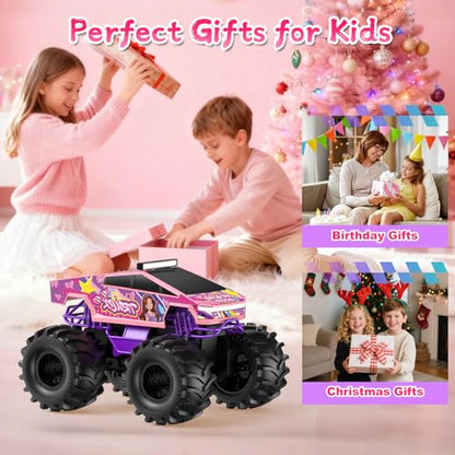 Amphibious Remote Control Car, 1:18 Pink Monster Truck Toys for Girls RC Cars, 2.4 GHz Waterproof RC Trucks, 4WD All Terrain Off-Road Pickup, Girls Christmas Birthday Gifts Presents Kids Toys Ages 6+ - color: Pink
