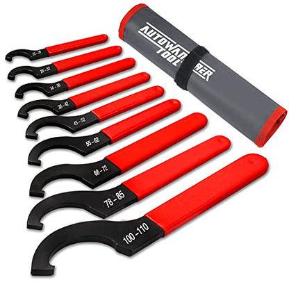9Pcs Coilover Spanner Wrench Set, Adjustable Shock Wrench Universal Carbon Steel Spanners for Most Coil Over Shock Adjustments - color: Red
