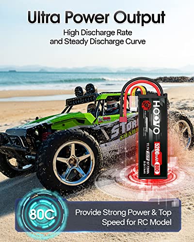 HOOVO 3S Lipo Battery 11.1V 80C 5200mAh RC Battery Hard Case with T Plug | for RC Cars RC Truck Helicopter Airplane
